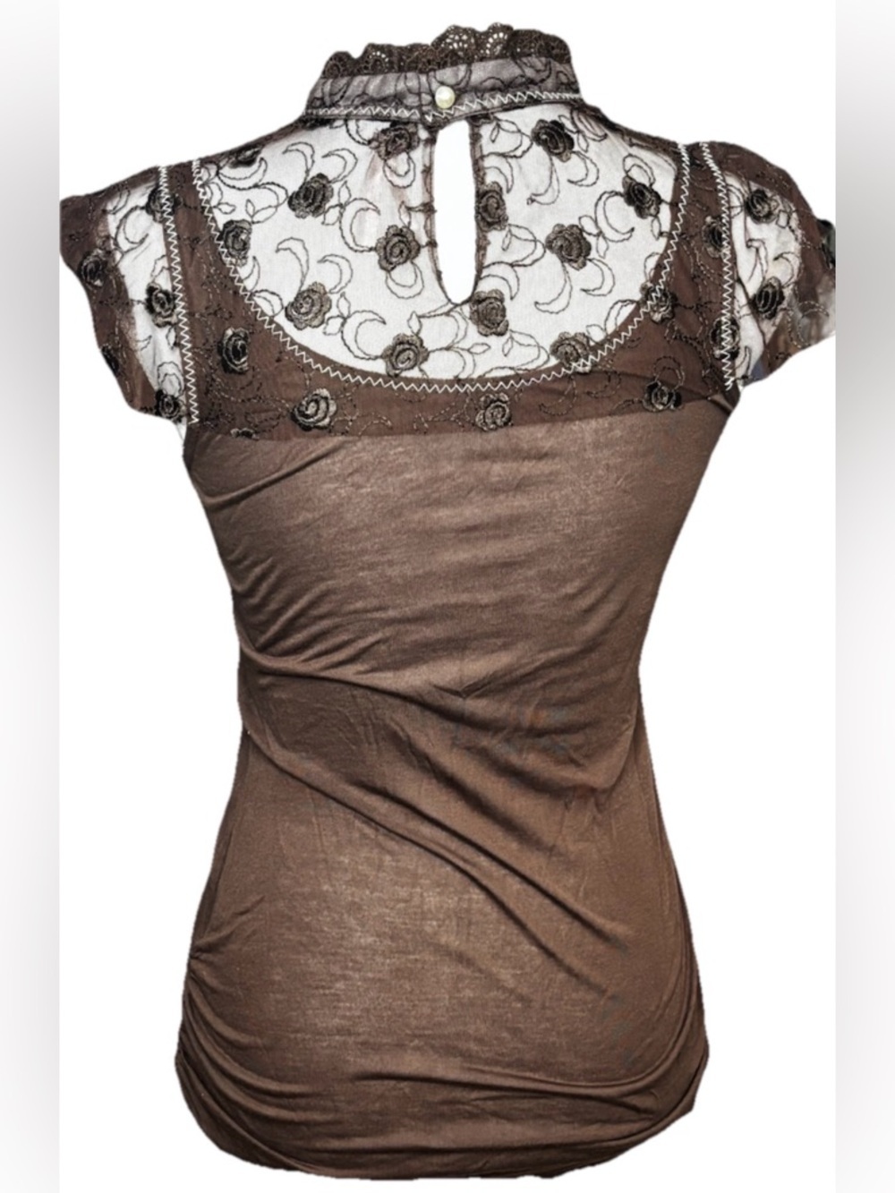 Vintage Free People Lace Yoke Top Chocolate Brown Victorian Prairie Size M NWT - Picture 2 of 7